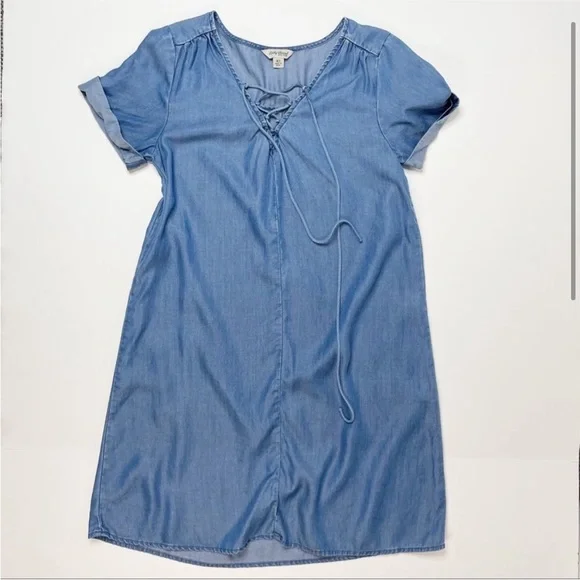 Lucky Brand | Dresses | Lucky Brand Chambray Lace Up Mini Dress | Poshmark